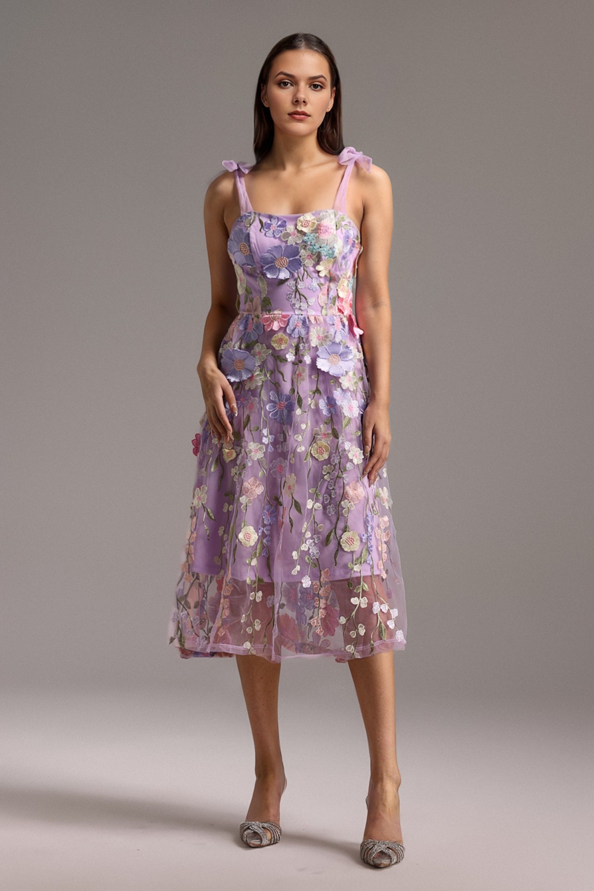 Rochie midi Zeno, fără mâneci, fără bretele, cu flori