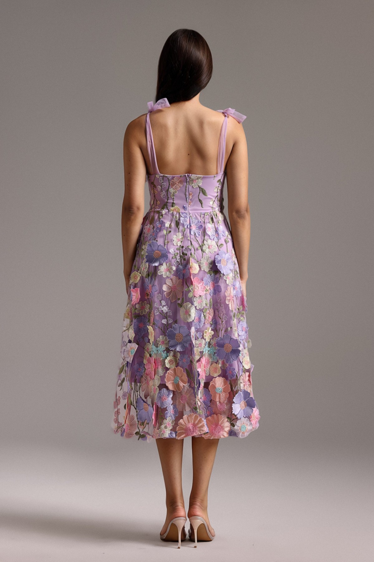 Rochie midi Zeno, fără mâneci, fără bretele, cu flori