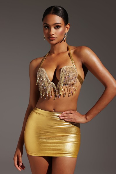 Quinta Halter V-Neck Diamond Mini Set din două piese