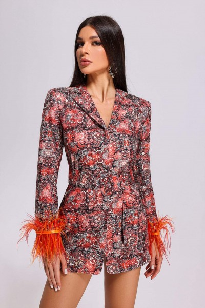 Rochie Blazer Imprimată cu Pene Paula