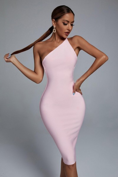 Rochie de bandaj midi Janan cu un singur umăr - Roz