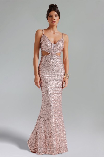 Rochie Marlene Gold cu paiete decupate