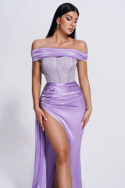 Rochie Maxi Colia Diamomate Mesh Corset Satin - Mov