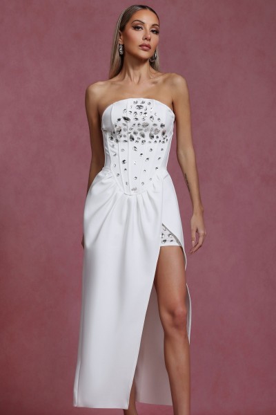 Rochie maxi cu bandaj cu fante cu diamante Enid