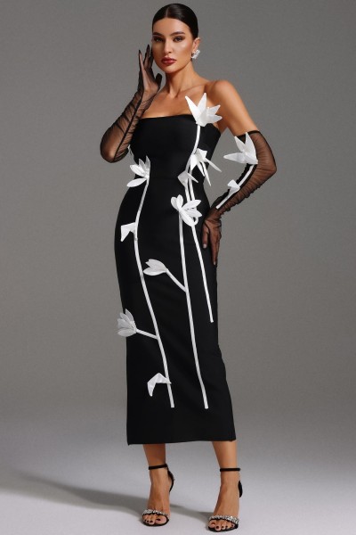 Rochie maxi cu bandaj cu flori, fără mâneci Theo