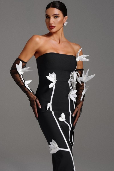 Rochie maxi cu bandaj cu flori, fără mâneci Theo