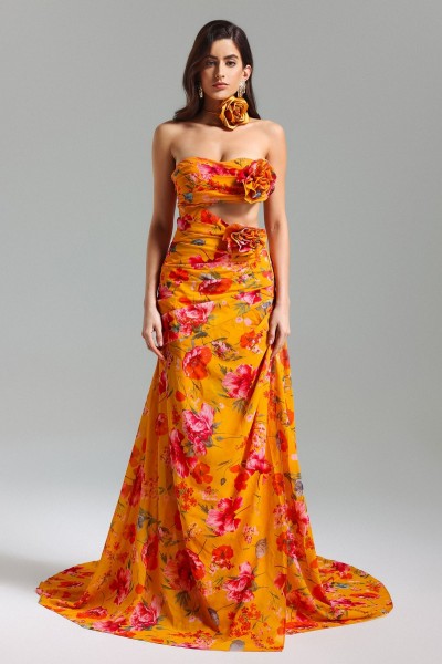 Rochie maxi cu decupaj flori Roxany