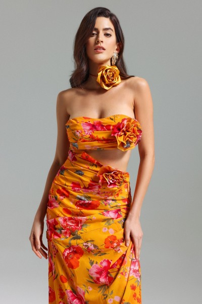 Rochie maxi cu decupaj flori Roxany