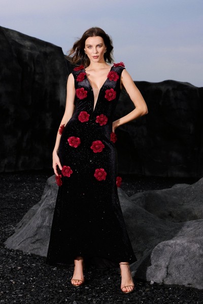 Rochie maxi cu flori fără mâneci Kimivi Deep-V