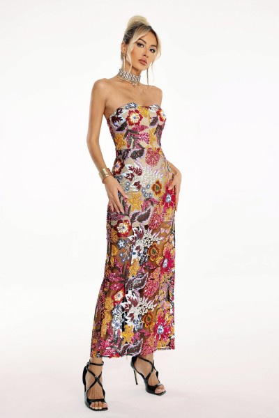 Rochie Maxi cu Sclipici Florale Satu