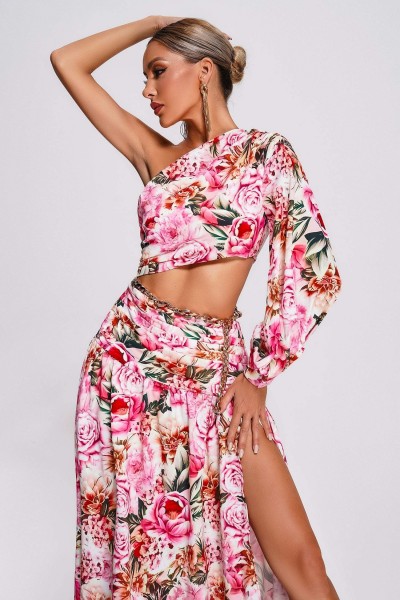 Rochie maxi cu un umăr cu flori Marris
