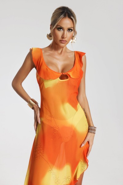 Rochie maxi din plasă cu imprimeu Annette