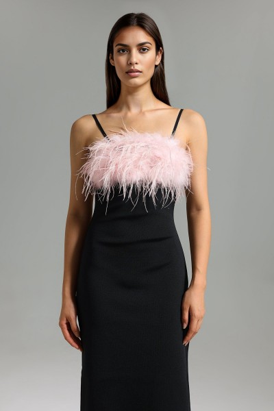 Rochie maxi Henrietta Feather Side Slit Bandage - Negru