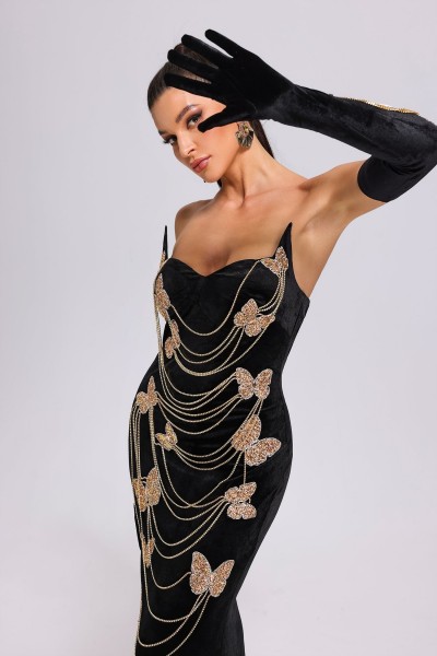 Rochie Maxi Hermosa Butterfly din catifea