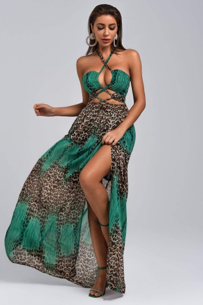 Rochie Maxi Vix Halter Leopard