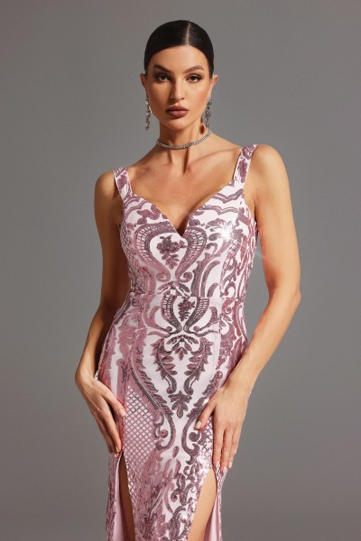 Rochie maxi Yalyka cu umeri drepti, cu decolteu in V
