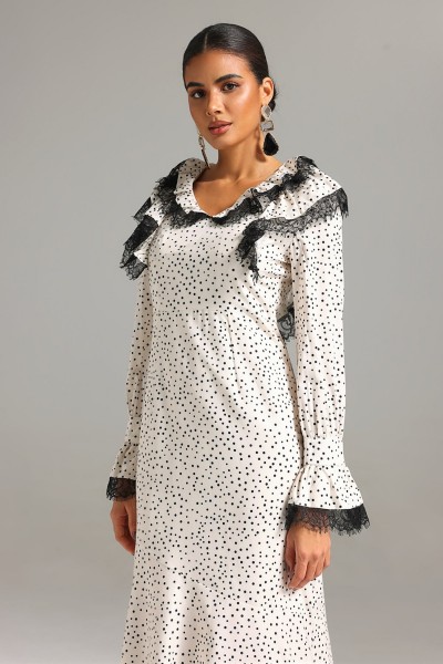 Rochie midi cu buline din dantela