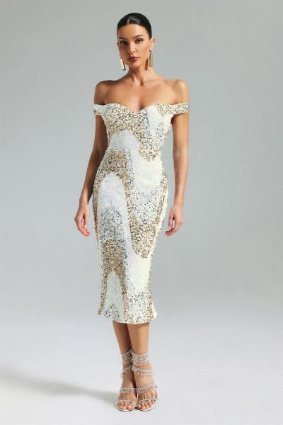 Rochie midi cu un umăr cu paiete din jeleu