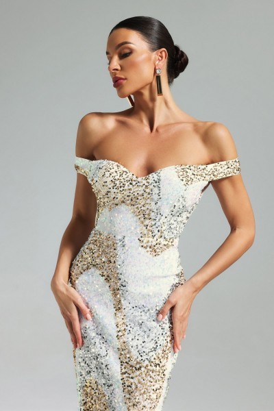 Rochie midi cu un umăr cu paiete din jeleu