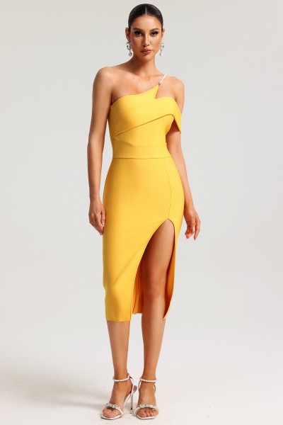 Rochie midi Falisa, cu un singur umăr, cu fantă perlă