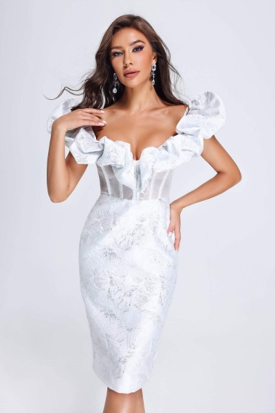 Rochie midi Melany Jacquard - Albă