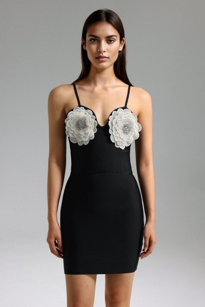Rochie Mini Bandage Rosalind Flowers - Negru