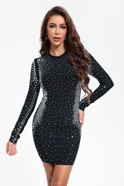 Rochie mini bandajată cu mânecă lungă Blanche Diamante