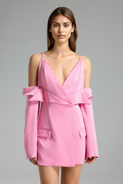 Rochie mini blazer Paulina din satin cu umeri