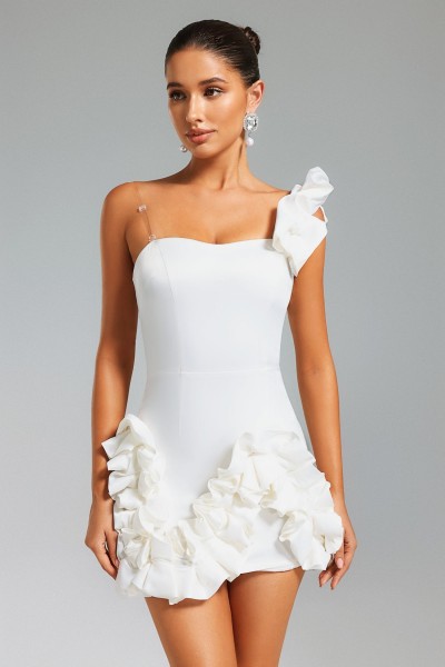 Rochie mini Bria cu un umăr - Albă