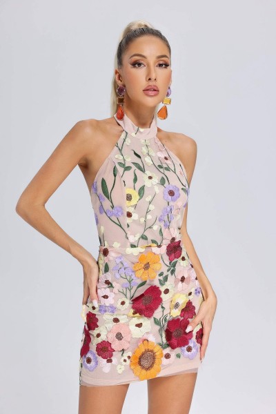 Rochie mini cu decolteu cu flori Lakai