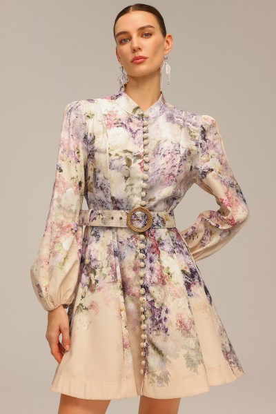 Rochie mini cu mânecă lungă cu imprimeu floral Patti