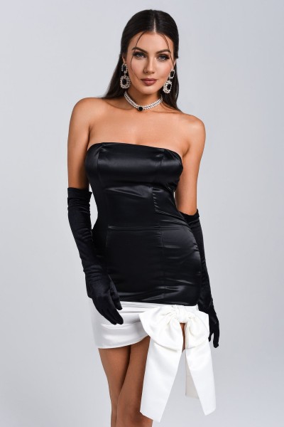 Rochie mini cu papion din satin Ogga