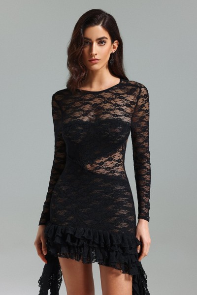 Rochie mini cu tiv asimetric din dantela Edeline
