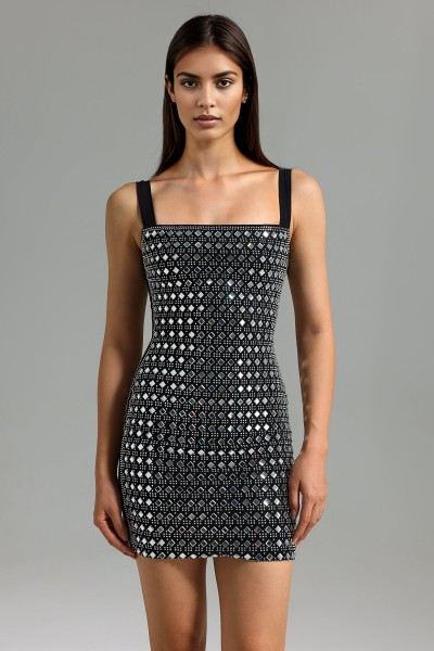 Rochie Mini Darcy Strass Halter Bandage - Negru