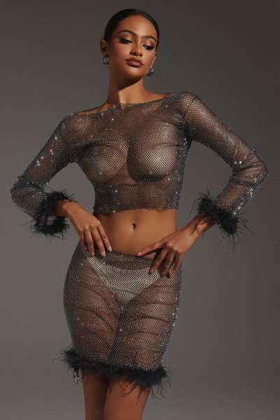 Rochie mini din pene artificiale Elily Diamond