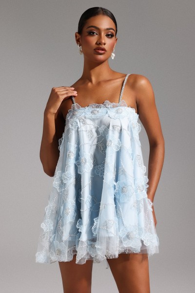 Rochie Mini Jaxon fără mâneci cu flori cu diamante
