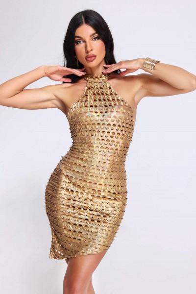 Rochie Mini Taaliyah Halterneck - Auriu